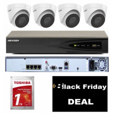 Hikvision Kit met 4x IP camera, PoE recorder en 1TB HDD